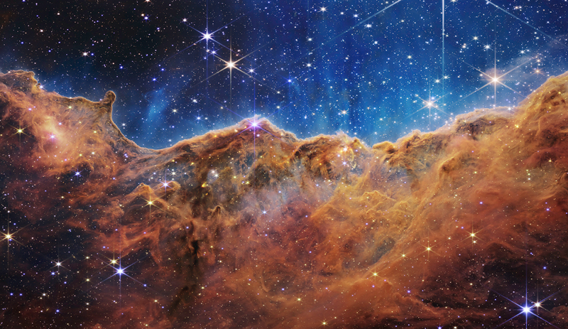 Cosmic Cliffs in the Carina Nebula, James Webb Space Telescope. Photo courtesy of NASA, ESA, CSA, and STSel